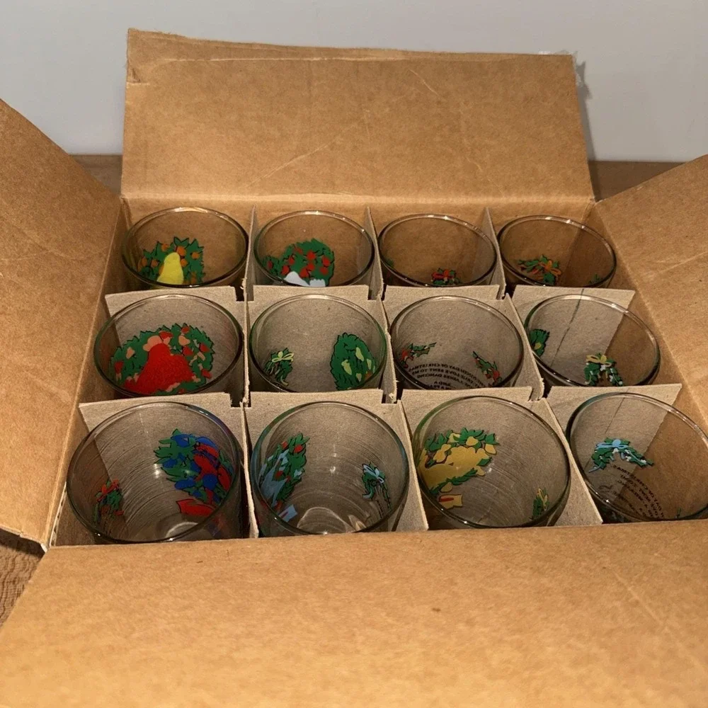 Christmas Glasses #2350 Indiana Glass Twelve Days of Christmas Glasses Vintage